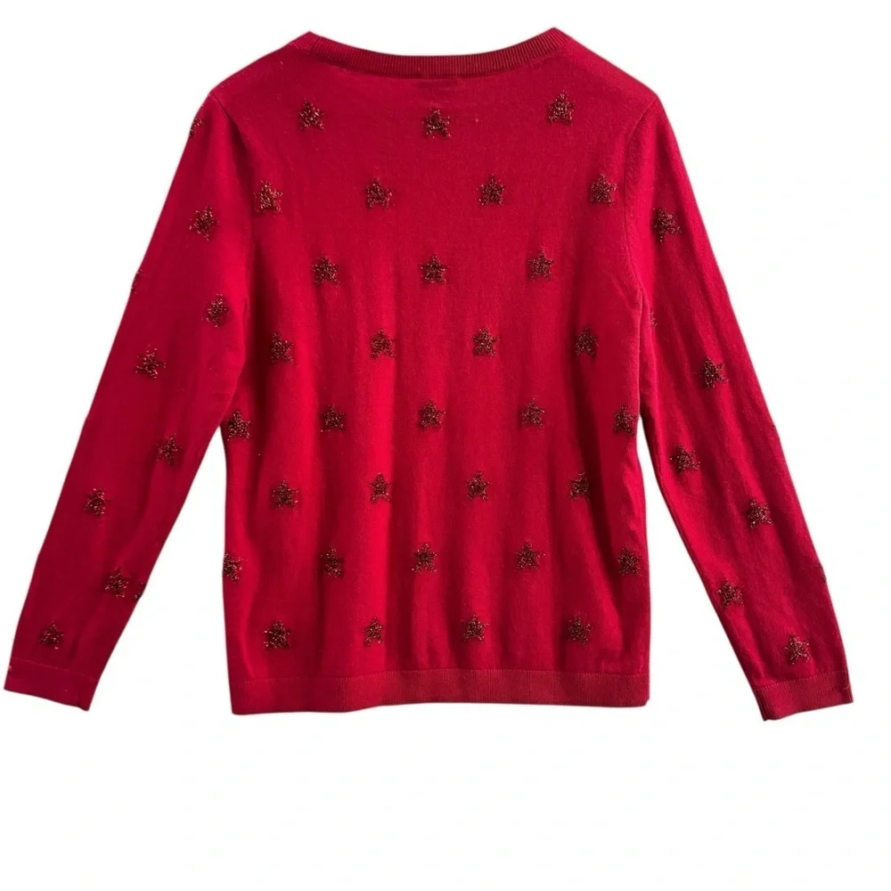 Talbots Petite Red Star Sweater MP Metallic Stars Crewneck Holiday